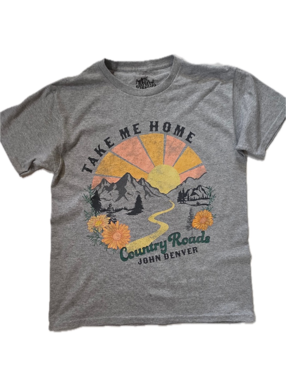 John Denver Shirt Womens S Gray Country Roads Take Me Home Graphic Tee